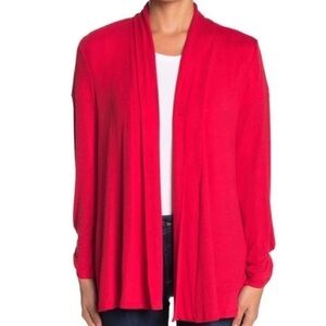 NWT Bobeau Ruched Sleeve Open Front Knit‎ Cardigan in Red Size Medium